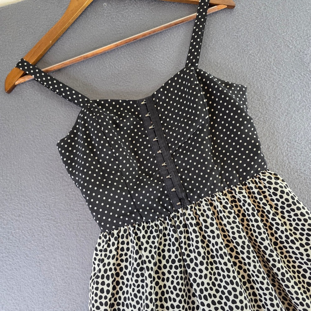 Xhilaration Sm Polka Dot Fit and Flare Dress Black White‎ Corset Top Rockabilly